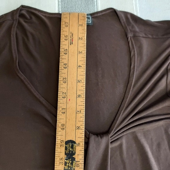 Elementz Brown Dress Medium V-Neck Tie Front Flutter Sleeve Polyester Blend - Picture 6 of 10